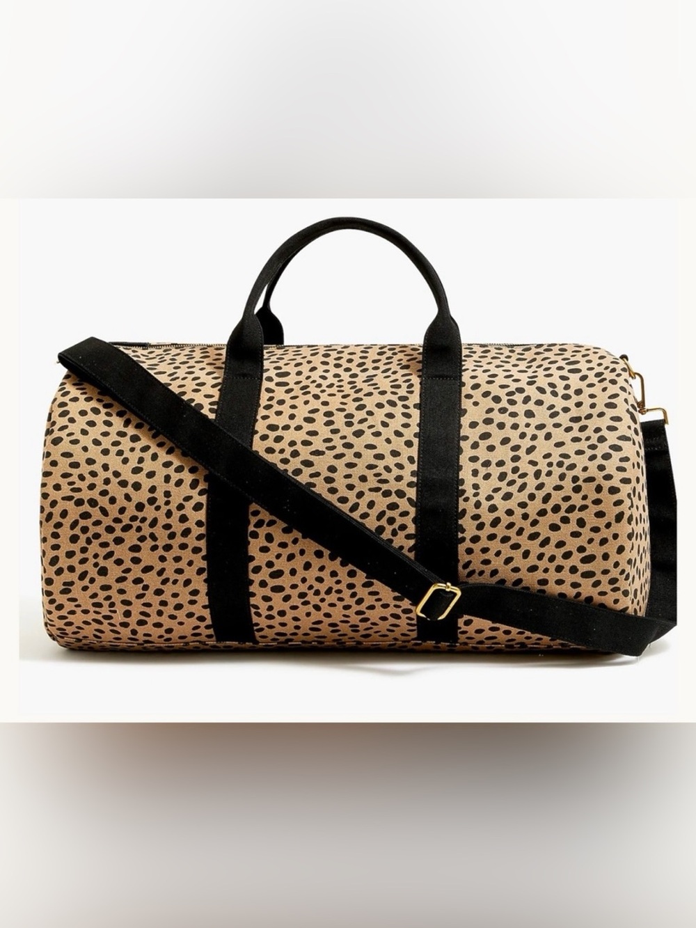J. Crew XL Leopard Duffle Bag 🐆 Canvas Brass Hardware. HUGE! Approx 19”x 21”x 8”
